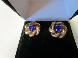 Vintage 10K Gold Sapphire Love Knot Stud Earrings 2.  3 g Estate 6