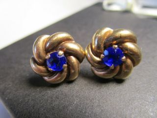 Vintage 10K Gold Sapphire Love Knot Stud Earrings 2.  3 g Estate 7
