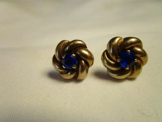 Vintage 10K Gold Sapphire Love Knot Stud Earrings 2.  3 g Estate 8