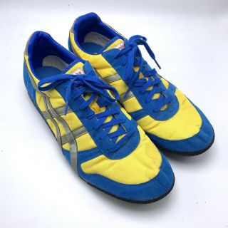 Asics Onitsuka Tiger Size 14 Mens Yellow Blue Sneaker Run Shoes Vintage Rare
