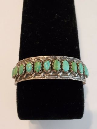Vintage Zuni Pawn Sterling Silver Turquoise Cuff Bracelet Fred Weekoty