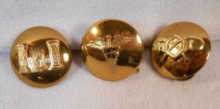 Three Ww2 Vintage Domed Enlisted Collar Insignia - Medical Engineer Chemical
