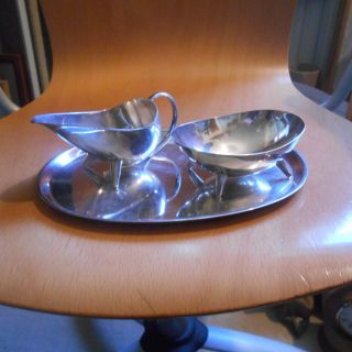 Wmf Classic Mid 20thc Design,  Silver Plate Sugar Bowl/creamer And Tray Set