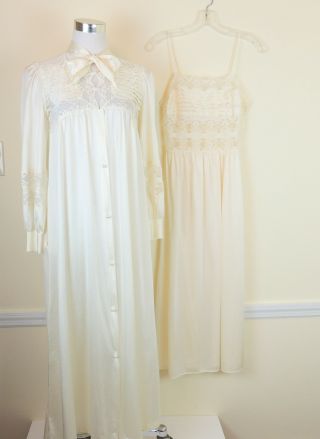 Lily Of France Vintage Romantic Peignoir Nightgown & Robe Set Sexy Bridal Small