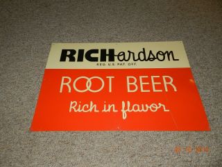 Vintage Metal Richardson Root Beer Rich In Flavor Sign 30 " X 20 " Exc.  Cond