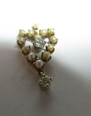 Vintage 14k Solid Gold Heart Pendant With Pearls And.  26 Cts Of Natural Diamonds