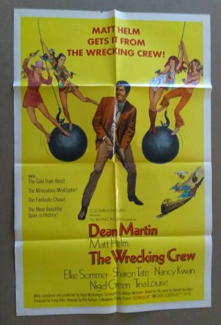 The Wrecking Crew Vintage 1 Sheet Poster 1968 Good Cond.  Dean Martin