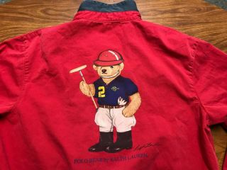 MENS VINTAGE RARE 90 ' S 1992 POLO BEAR BY RALPH LAUREN STADIUM RED JACKET SIZE XL 2