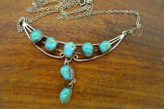 Vintage Sterling Silver Native American Indian Turquoise Pendant Necklace