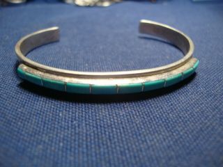 Earlene Bowannie Zuni N.  M.  Turquoise Sterling Silver Chunky Bracelet