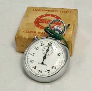 Vintage Wind Up Cletimer Stop Watch W Box Very Accurate