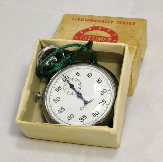 Vintage Wind Up Cletimer Stop Watch w Box Very Accurate 3