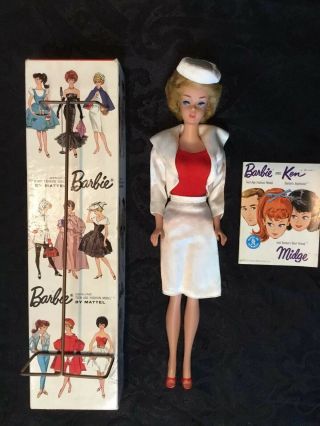 Vintage 1961 - 62 Blonde Bubble Cut Barbie Doll 850 W/white Satin Jacket/skirt
