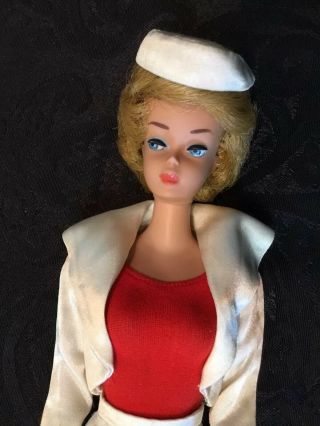 Vintage 1961 - 62 Blonde Bubble Cut Barbie Doll 850 w/White Satin Jacket/Skirt 4