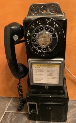Vintage Automatic Electric Company 3 Slot Coin Payphone Telephone Black