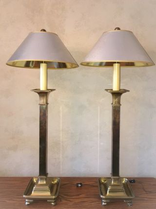 Vintage Chapman Brass Buffet Candlestick Table Lamps Tall 36” Lamp Mcm Light