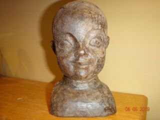 Early Vintage Folk Art Carved Black Baby Doll Head 6 " Civil War Era?