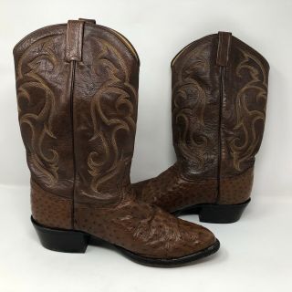 Vtg Tony Lama Mens Brown Ostrich Leather Cowboy Boots Size 11 Ee Rancher Western