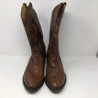 VTG Tony Lama Mens Brown Ostrich Leather Cowboy Boots Size 11 EE Rancher Western 2