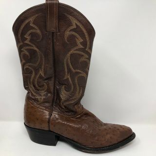 VTG Tony Lama Mens Brown Ostrich Leather Cowboy Boots Size 11 EE Rancher Western 5