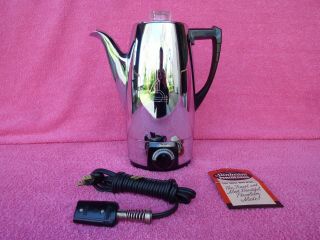 Vtg 50s Sunbeam Coffeemaster Chrome 8 - Cup Percolator Coffee Pot Maker