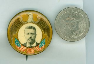 Vintage 1904 President Theodore Roosevelt Campaign Pinback Button Eagle - Flags