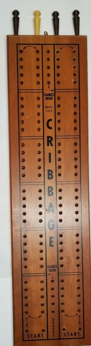 Gaint Vintage Drueke Cribbage Board & Pegs 32 " X 8 " Model 1010