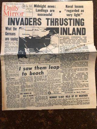 Daily Mirror Wwii June 7 1944 D - Day Landing Newspaper