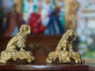 Antique Vintage Dollhouse Miniature Set Of 2 Dog Figures 1:12