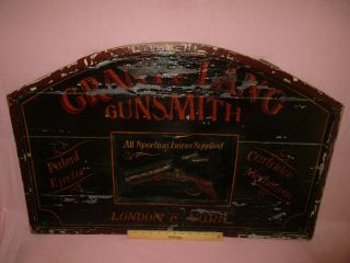 Antique Wood Folk Art Grant & Lang Gunsmith Shot Gun Advertising Trade Sign Rare