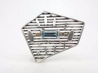 Vintage Abstract Sterling Silver Brooch With Aquamarine Sku 7.  11.  14.  9
