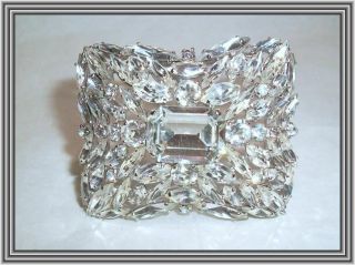 Sherman Clear Color - Square Shaped Domed Marquise Cluster Motif Brooch Nr