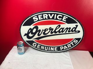Vintage Porcelain Overland Parts Service Sign Rare 24 "