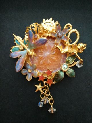 Vintage Kirks Folly Fairy Wishing Pool Pin/brooch,  Gold Tone Sparkle,  Magic