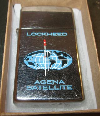 Vintage Rare 1961 Lockheed Agena Satellite Slim Zippo Lighter Graphics