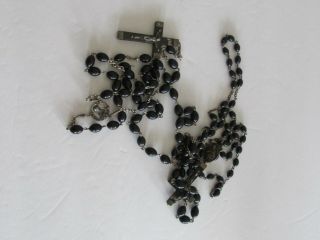 2 Sizes 21 " & 26 " Vtg Black Ebony Beads Crucifix Rosaries Rosary France 925