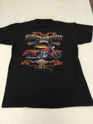 Vintage 1980’s Harley Davidson Tshirt Signed Dated “harley’s And Whiskey” Mens M