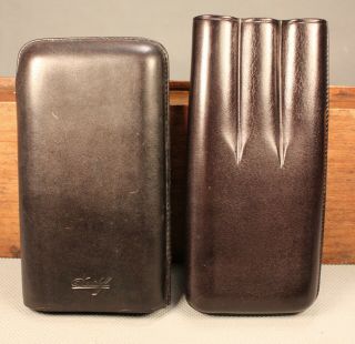 Davidoff Vintage Black Leather Three Cigar Case Triple Holder Pouch