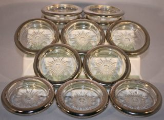 Vintage Leonard Silver Plated Glass Starburst Drink Coasters Set 12 Italy