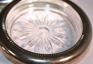 VINTAGE LEONARD SILVER PLATED GLASS STARBURST DRINK COASTERS SET 12 ITALY 2