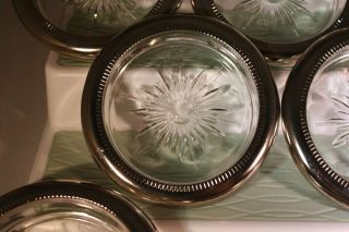 VINTAGE LEONARD SILVER PLATED GLASS STARBURST DRINK COASTERS SET 12 ITALY 3