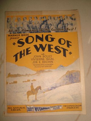 Old Vintage Hollywood Paper Movie Herald Of Movie " Song Of The West " From Usa