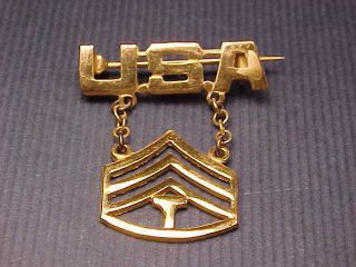 Ww2 Sterling Us Army Tech 3rd Grade Sergeant Sweetheart Pin Usa Gold On Silver