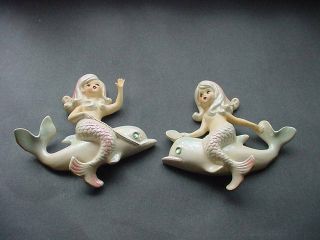 A Vintage Mermaids Riding A Dolphin Wall Plaques Lefton,  Napco,  Japan