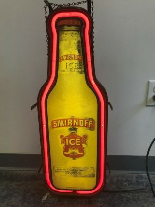 Vintage Smirnoff Ice Neon Bar Sign Light Display 32 X 12 Brewery Issued Man Cave