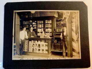 Vintage 1900s Tobacco Cigar Store Interior Photo Barber Pole Shoe Shine