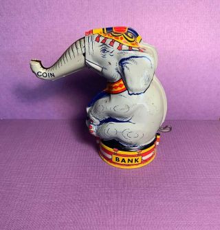 Vintage J Chein & Co.  Elephant Bank Tin Toy Bank Circus Elephant Perfect