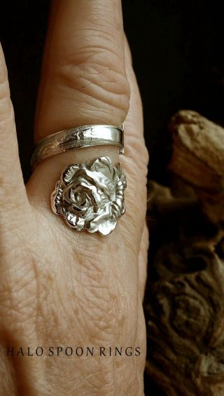PRETTY SPIRAL SILVER SPOON RING WITH ROSE DETAIL THE PERFECT GIFT IDEA 4