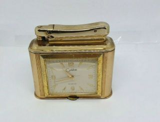 Rare Vintage Colibri Table Lighter Swiss 8 Day Clock Front Art Deco