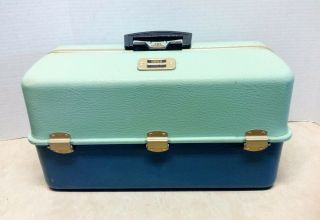 Vintage Umco 1000u Two Tone Light Green And Blue - 7 Tray Fishing Tackle Box Usa